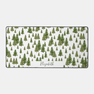 Winter Pines Aangepaste Naam Groene Bureaumat
