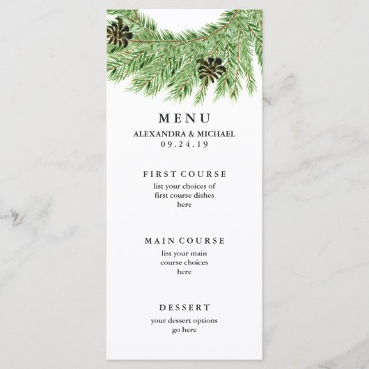 Winter Pines Bruiloft Menu (Voorkant)
