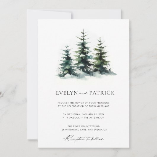 Winter Pines Elegante moderne minimalistische brui Kaart (Voorkant)