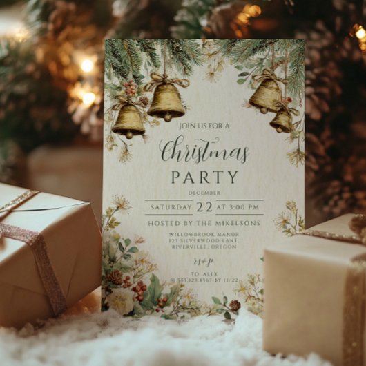 Winter Pines en Bells Kerstbijeenkomst Kaart