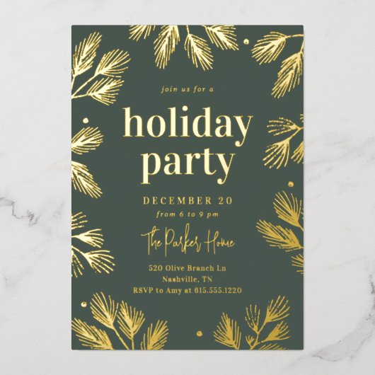 Winter Pines Folie Holiday Party Uitnodiging (Voorkant)