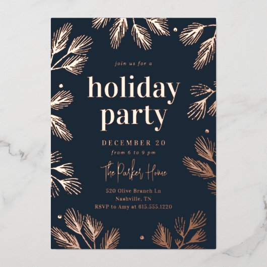 Winter Pines Folie Holiday Party Uitnodiging (Voorkant)