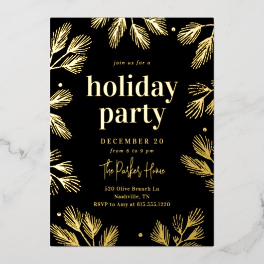 Winter Pines Folie Holiday Party Uitnodiging (Voorkant)