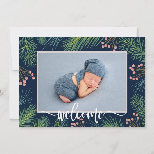 Winter Pines Foto geboorteaankondigingen Feestdagenkaart (Voorkant)