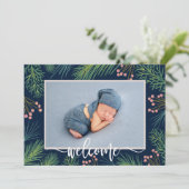 Winter Pines Foto geboorteaankondigingen Feestdagenkaart (Staand voorkant)