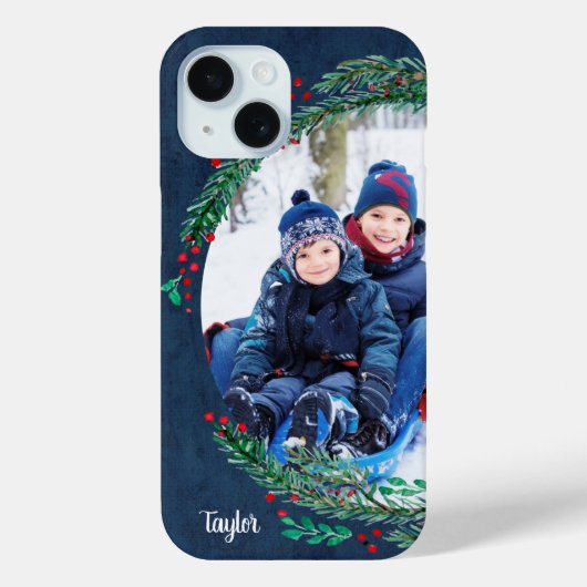 Winter Pines Gepersonaliseerde Familiefoto Case-Mate iPhone Case (Achterkant)