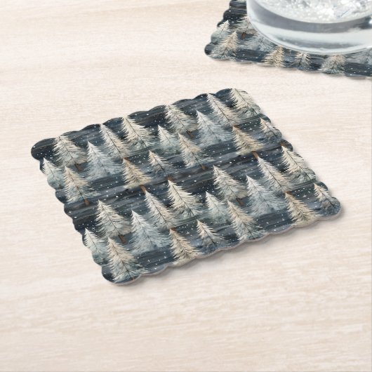 Winter Pines & Holiday Sentiments Kartonnen Onderzetters (Gebogen)