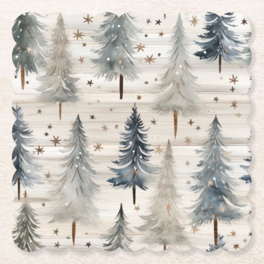 Winter Pines & Holiday Sentiments Kartonnen Onderzetters (Voorkant)