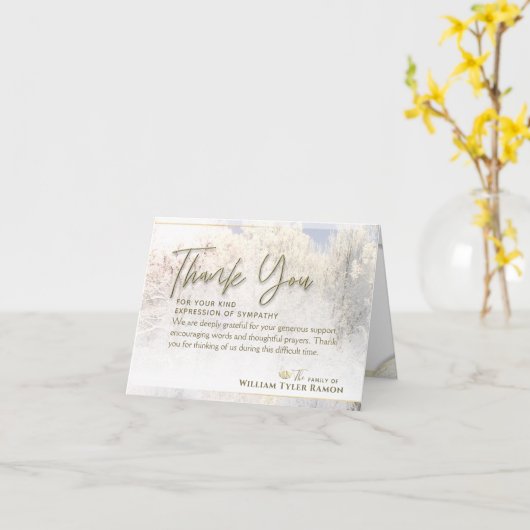 Winter Pines in Memory Sympathie Hartelijk dank 4 Kaart (Gele Bloem)