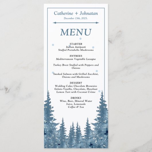 Winter Pines Kerstmis Bruiloft Menukaart (Voorkant)