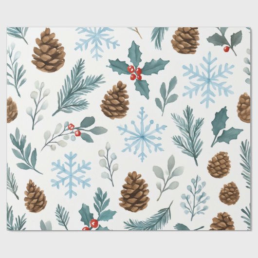 Winter Pines & Snowflakes Cadeauverpakking Cadeaupapier (Vlak)