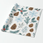 Winter Pines & Snowflakes Cadeauverpakking Cadeaupapier (Uitgerold)