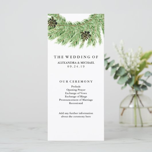 Winter Pines Wedding Programme Programmakaart (Staand voorkant)