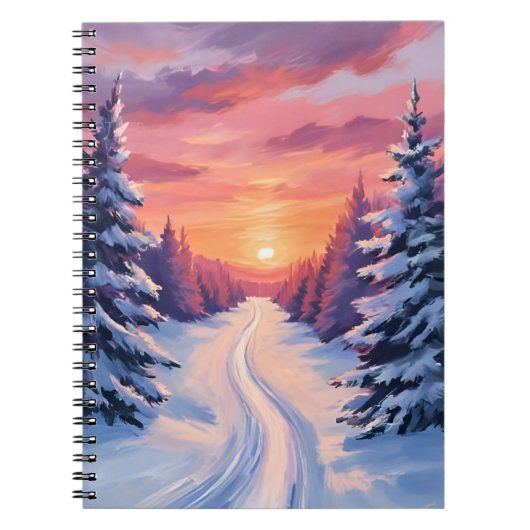 Winter Pinescape Sunset | Pastel Watercolor Notitieboek (Voorkant)