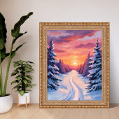 Winter Pinescape Sunset | Pastel Watercolor Poster