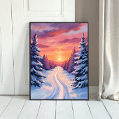 Winter Pinescape Sunset | Pastel Watercolor Poster