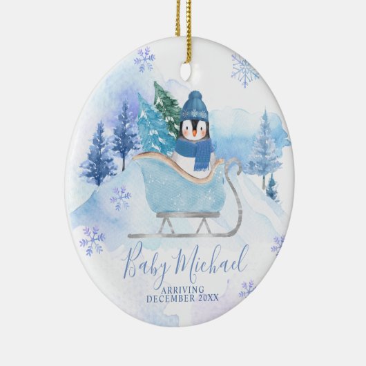 Winter Pinguïn Baby Jongen Zwangerschap Aankondigi Keramisch Ornament (Rechts)