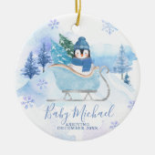 Winter Pinguïn Baby Jongen Zwangerschap Aankondigi Keramisch Ornament (Voorkant)
