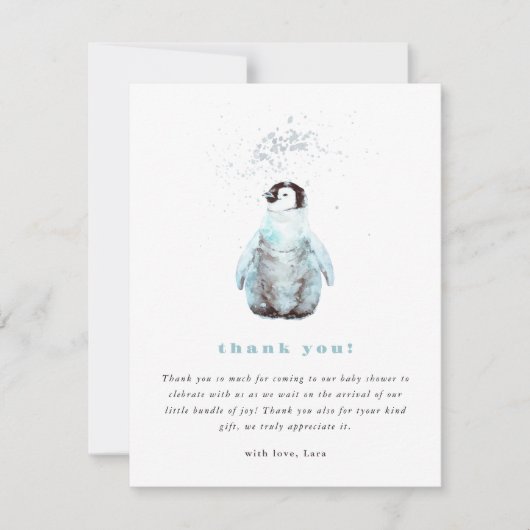 Winter Pinguïn Baby Shower Bedankkaart (Voorkant)