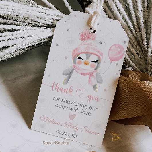 Winter Pinguïn baby shower Cadeaulabel