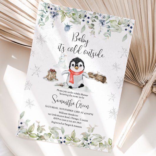 Winter Pinguïn Baby Shower Kaart