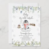Winter Pinguïn Baby Shower Kaart (Voorkant)