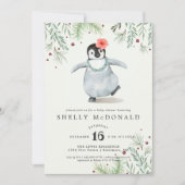 Winter Pinguin Baby shower Uitnodiging (Voorkant)