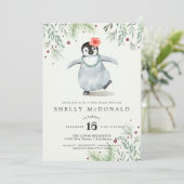 Winter Pinguin Baby shower Uitnodiging (Staand voorkant)