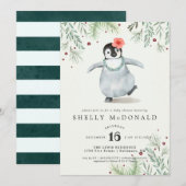 Winter Pinguin Baby shower Uitnodiging (Voorkant / Achterkant)