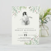 Winter Pinguin Baby shower Uitnodiging (Staand voorkant)
