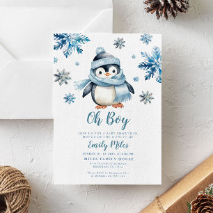 Winter Pinguin Baby shower Uitnodiging