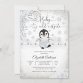 Winter Pinguïn Baby Shower Uitnodiging (Voorkant)