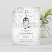 Winter Pinguïn Baby Shower Uitnodiging (Staand voorkant)