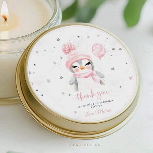 Winter Pinguïn babyshower Ronde Sticker