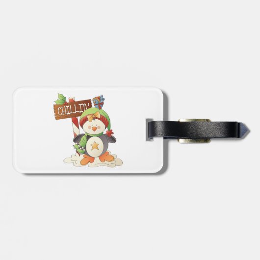 Winter Pinguïn & Bird Chillin Kerstvakantie Bagagelabel (Achterkant horizontaal)