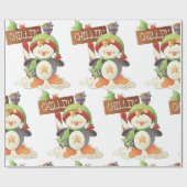 Winter Pinguïn & Bird Chillin Kerstvakantie Cadeaupapier (Vlak)