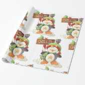 Winter Pinguïn & Bird Chillin Kerstvakantie Cadeaupapier (Uitgerold)