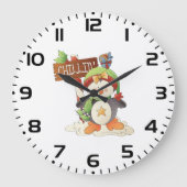 Winter Pinguïn & Bird Chillin Kerstvakantie Grote Klok (Voorkant)