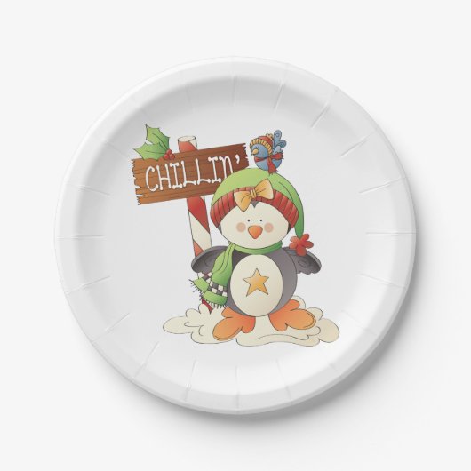 Winter Pinguïn & Bird Chillin Kerstvakantie Papieren Bordje (Voorkant)