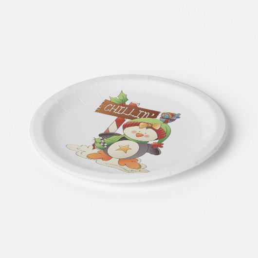 Winter Pinguïn & Bird Chillin Kerstvakantie Papieren Bordje (Gekanteld)