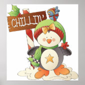 Winter Pinguïn & Bird Chillin Kerstvakantie Poster (Voorkant)