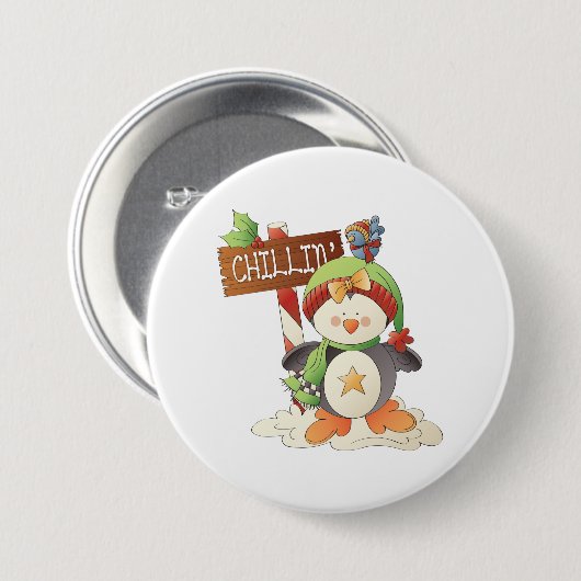 Winter Pinguïn & Bird Chillin Kerstvakantie Ronde Button 7,6 Cm (Voorkant /achterkant)