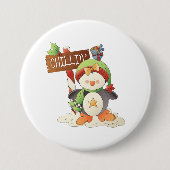 Winter Pinguïn & Bird Chillin Kerstvakantie Ronde Button 7,6 Cm (Voorkant)