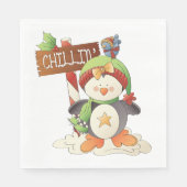 Winter Pinguïn & Bird Chillin Kerstvakantie Servet (Voorkant)