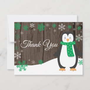 Winter Pinguïn Groene Sneeuwvlok Bedankkaart