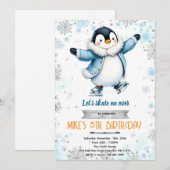 Winter pinguïn ijs schaats thema uitnodiging (Voorkant / Achterkant)