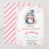 Winter pinguïn meisje douche uitnodiging voor verj (Voorkant / Achterkant)
