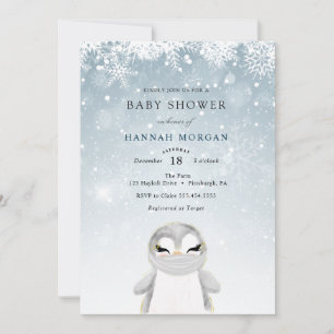 Winter Pinguïn met Masker Baby Shower uitnodiging