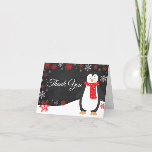 Winter Pinguïn Rode Sneeuwvlok Bedankkaart