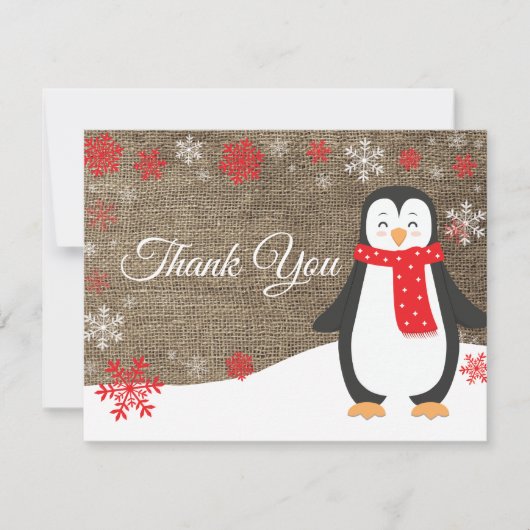 Winter Pinguïn Rode Sneeuwvlok Bedankkaart (Voorkant)